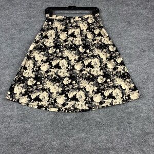 Jealous Tomato Black and Cream Floral Pleated Midi Skirt S